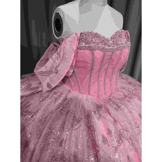Mumuleo Blush Pink Rose Gold Floor-Length Ball Gown Shoulder Sweetheart Neckline Chapel Train Quinceanera Dresses 2026 100%
