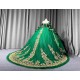 Mumuleo Green Ball Gown Floor-Length Quinceanera Dresses Chapel Train Modern Satin Lace Print Natural Waist for Teenagers 2026