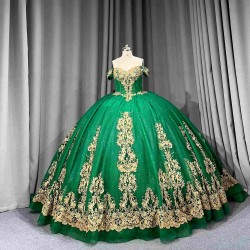 Mumuleo Green Ball Gown Floor-Length Quinceanera Dresses Chapel Train Modern Satin Lace Print Natural Waist for Teenagers 2026