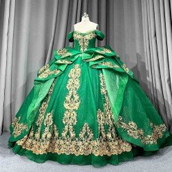 Mumuleo Green Ball Gown Floor-Length Quinceanera Dresses Chapel Train Modern Satin Lace Print Natural Waist for Teenagers 2026