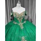 Mumuleo Green Ball Gown Floor-Length Quinceanera Dresses Chapel Train Modern Satin Lace Print Natural Waist for Teenagers 2026
