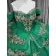 Mumuleo Green Ball Gown Floor-Length Quinceanera Dresses Chapel Train Modern Satin Lace Print Natural Waist for Teenagers 2026