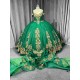 Mumuleo Green Ball Gown Floor-Length Quinceanera Dresses Chapel Train Modern Satin Lace Print Natural Waist for Teenagers 2026