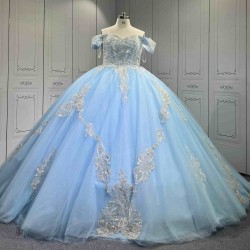 Mumuleo Sky Blue Quinceanera Ball Gown Floor-Length Dresses Chapel Modern Satin Lace Print Natural Waist for Teenagers 2026