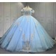 Mumuleo Sky Blue Quinceanera Ball Gown Floor-Length Dresses Chapel Modern Satin Lace Print Natural Waist for Teenagers 2026