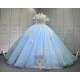 Mumuleo Sky Blue Quinceanera Ball Gown Floor-Length Dresses Chapel Modern Satin Lace Print Natural Waist for Teenagers 2026