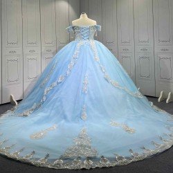 Mumuleo Sky Blue Quinceanera Ball Gown Floor-Length Dresses Chapel Modern Satin Lace Print Natural Waist for Teenagers 2026