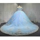Mumuleo Sky Blue Quinceanera Ball Gown Floor-Length Dresses Chapel Modern Satin Lace Print Natural Waist for Teenagers 2026