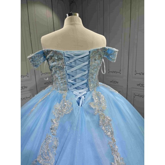 Mumuleo Sky Blue Quinceanera Ball Gown Floor-Length Dresses Chapel Modern Satin Lace Print Natural Waist for Teenagers 2026