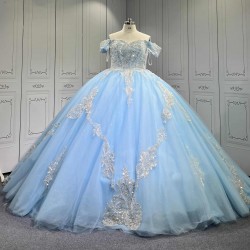 Mumuleo Sky Blue Quinceanera Ball Gown Floor-Length Dresses Chapel Modern Satin Lace Print Natural Waist for Teenagers 2026
