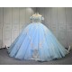 Mumuleo Sky Blue Quinceanera Ball Gown Floor-Length Dresses Chapel Modern Satin Lace Print Natural Waist for Teenagers 2026
