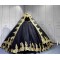 Mumuleo Black Gold Floor-Length Ball Gown Quinceanera Dresses with Chapel Train Modern Satin Lace Print for Teenagers 2026