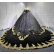 Mumuleo Black Gold Floor-Length Ball Gown Quinceanera Dresses with Chapel Train Modern Satin Lace Print for Teenagers 2026