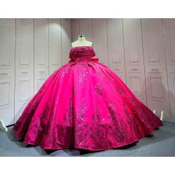 Mumuleo Fuchsia Ball Gown Floor-Length Modern Quinceanera Dresses Satin Chapel Train Lace Print Natural Waist for Teenagers 2026