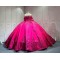 Mumuleo Fuchsia Ball Gown Floor-Length Modern Quinceanera Dresses Satin Chapel Train Lace Print Natural Waist for Teenagers 2026