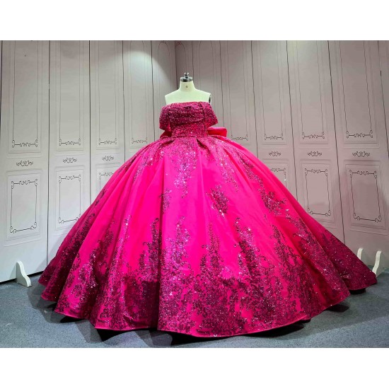 Mumuleo Fuchsia Ball Gown Floor-Length Modern Quinceanera Dresses Satin Chapel Train Lace Print Natural Waist for Teenagers 2026
