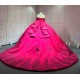 Mumuleo Fuchsia Ball Gown Floor-Length Modern Quinceanera Dresses Satin Chapel Train Lace Print Natural Waist for Teenagers 2026