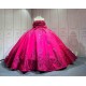 Mumuleo Fuchsia Ball Gown Floor-Length Modern Quinceanera Dresses Satin Chapel Train Lace Print Natural Waist for Teenagers 2026