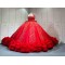 Mumuleo Red Quinceanera Floor-Length Ball Gown Modern Satin Lace Print Natural Waist Sweep Train Dresses for Teenagers 2026