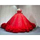 Mumuleo Red Quinceanera Floor-Length Ball Gown Modern Satin Lace Print Natural Waist Sweep Train Dresses for Teenagers 2026