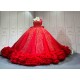Mumuleo Red Quinceanera Floor-Length Ball Gown Modern Satin Lace Print Natural Waist Sweep Train Dresses for Teenagers 2026