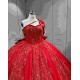 Mumuleo Red Quinceanera Floor-Length Ball Gown Modern Satin Lace Print Natural Waist Sweep Train Dresses for Teenagers 2026