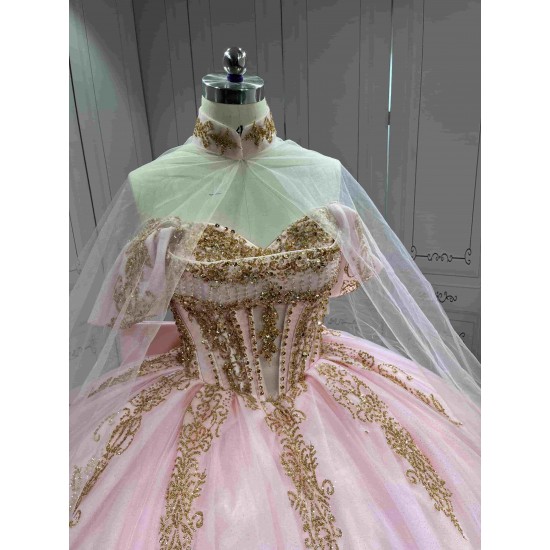 Mumuleo Pink Quinceanera Dress With Cape Vestidos De 15 Anos Quinceanera Fashion Xv Vestidos De 15 Aos Lila