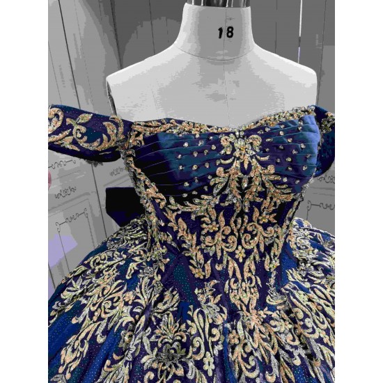 Mumuleo Navy Blue With Gold Quinceanera Dress Vestidos De 15 Anos Quinceanera Fashion Xv Vestido De 15 Aos Morado