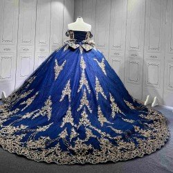 Mumuleo Navy Blue With Gold Quinceanera Dress Vestidos De 15 Anos Quinceanera Fashion Xv Vestido De 15 Aos Morado