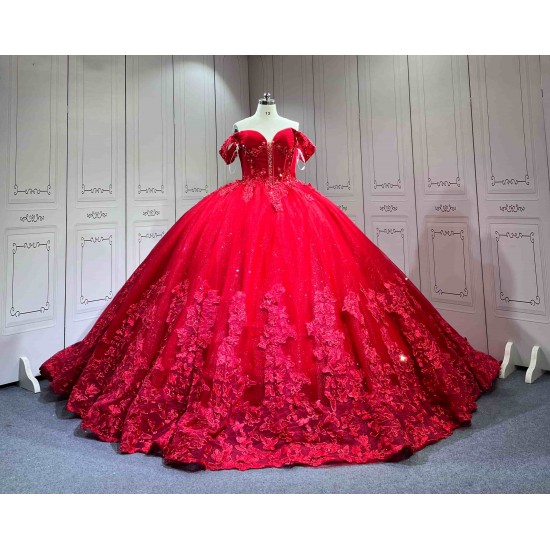 Mumuleo Bright Red Quinceanera Dress 2026 with Butterfly Vestidos De 15 Anos Quinceanera Miss XV De Vestido With Matching Bear Dress
