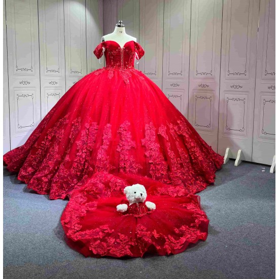 Mumuleo Bright Red Quinceanera Dress 2026 with Butterfly Vestidos De 15 Anos Quinceanera Miss XV De Vestido With Matching Bear Dress