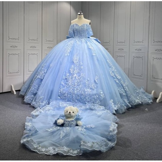 Mumuleo Sky Blue Quinceanera Dress Vestidos De 15 Anos Quinceanera Fashion Xv Anera Sweet 16 Princess Party Gowns With Matching Bear