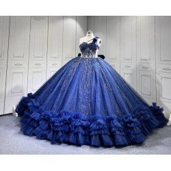 Mumuleo Navy Blue Quinceanera Dress with Bowtie Off the Shoulder Vestidos De Quinceaera 2026 Vestidos De 15 Anos