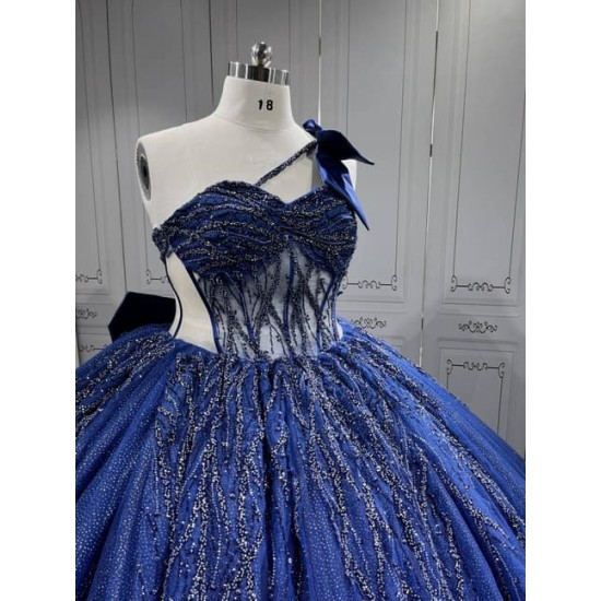 Mumuleo Navy Blue Quinceanera Dress with Bowtie Off the Shoulder Vestidos De Quinceaera 2026 Vestidos De 15 Anos