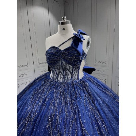 Mumuleo Navy Blue Quinceanera Dress with Bowtie Off the Shoulder Vestidos De Quinceaera 2026 Vestidos De 15 Anos