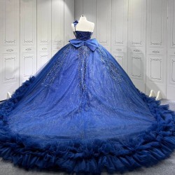 Mumuleo Navy Blue Quinceanera Dress with Bowtie Off the Shoulder Vestidos De Quinceaera 2026 Vestidos De 15 Anos