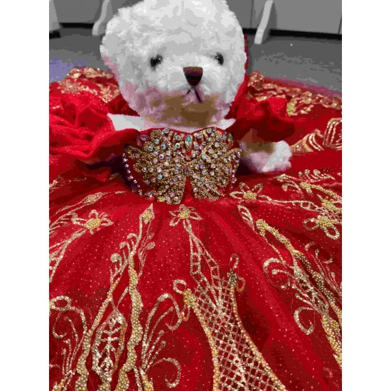Mumuleo Red With Gold Bear Dress for Vestidos De 15 Aos Quinceanera Dresses Matching Doll Dressn 2026