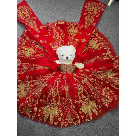 Mumuleo Red With Gold Bear Dress for Vestidos De 15 Aos Quinceanera Dresses Matching Doll Dressn 2026