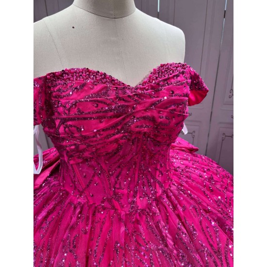 Mumuleo Sparkly Sequin Glitter Ball Gown Sweetheart Neckline Fuchsia Quinceanera Dresses Vestido De XV