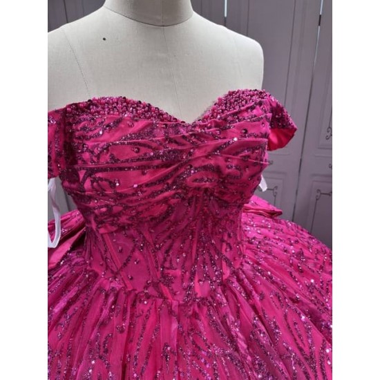 Mumuleo Sparkly Sequin Glitter Ball Gown Sweetheart Neckline Fuchsia Quinceanera Dresses Vestido De XV