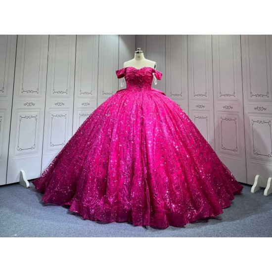Mumuleo Sparkly Sequin Glitter Ball Gown Sweetheart Neckline Fuchsia Quinceanera Dresses Vestido De XV
