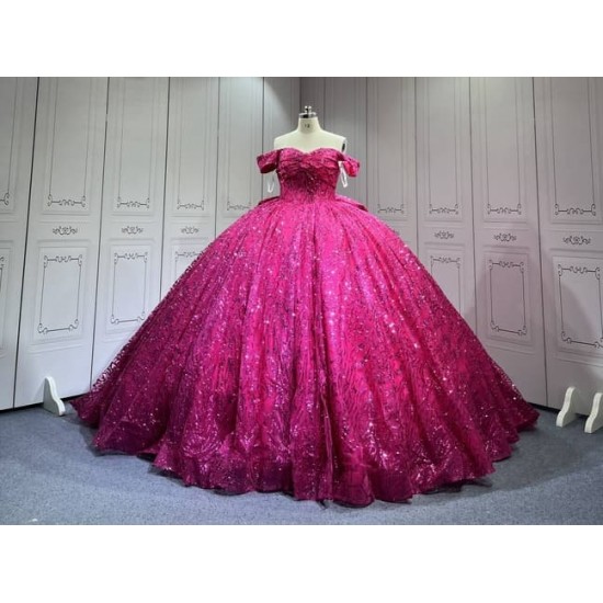 Mumuleo Sparkly Sequin Glitter Ball Gown Sweetheart Neckline Fuchsia Quinceanera Dresses Vestido De XV