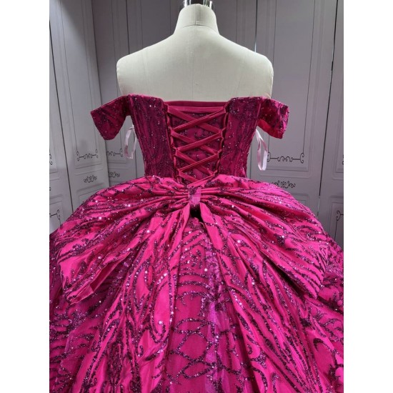 Mumuleo Sparkly Sequin Glitter Ball Gown Sweetheart Neckline Fuchsia Quinceanera Dresses Vestido De XV
