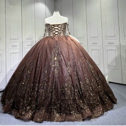 Mumuleo Chocolate Quinceanera Dresses for Girl Tassesl Pleated Off the Shoulder Princesse Rojo Customize Miss XV Vestido De Anos