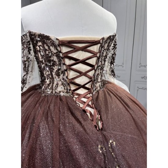 Mumuleo Chocolate Quinceanera Dresses for Girl Tassesl Pleated Off the Shoulder Princesse Rojo Customize Miss XV Vestido De Anos