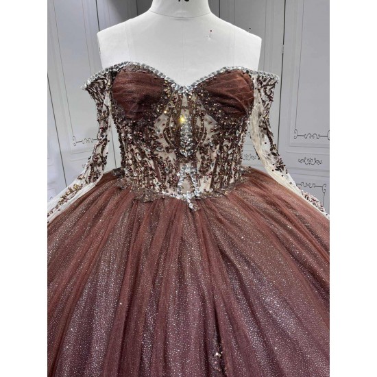 Mumuleo Chocolate Quinceanera Dresses for Girl Tassesl Pleated Off the Shoulder Princesse Rojo Customize Miss XV Vestido De Anos