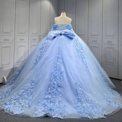 Sky Blue Quinceanera Dresses 2025 With Flowers Vestidos De 15 Aos Fiesta Azul Economic Quinceaera Dresses Verde Esmeralda