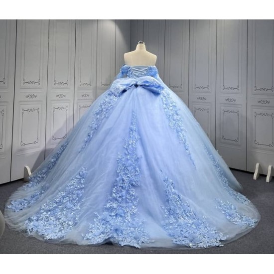 Sky Blue Quinceanera Dresses 2025 With Flowers Vestidos De 15 Aos Fiesta Azul Economic Quinceaera Dresses Verde Esmeralda