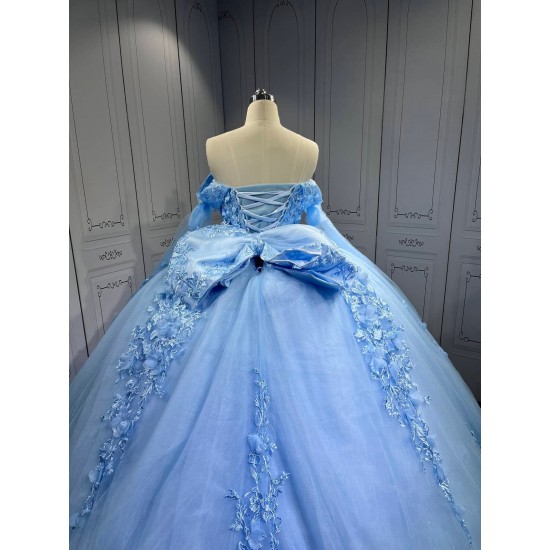 Sky Blue Quinceanera Dresses 2025 With Flowers Vestidos De 15 Aos Fiesta Azul Economic Quinceaera Dresses Verde Esmeralda