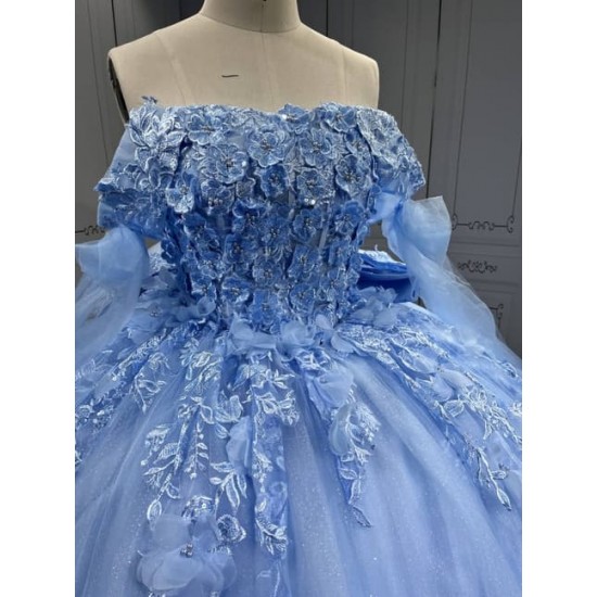 Sky Blue Quinceanera Dresses 2025 With Flowers Vestidos De 15 Aos Fiesta Azul Economic Quinceaera Dresses Verde Esmeralda